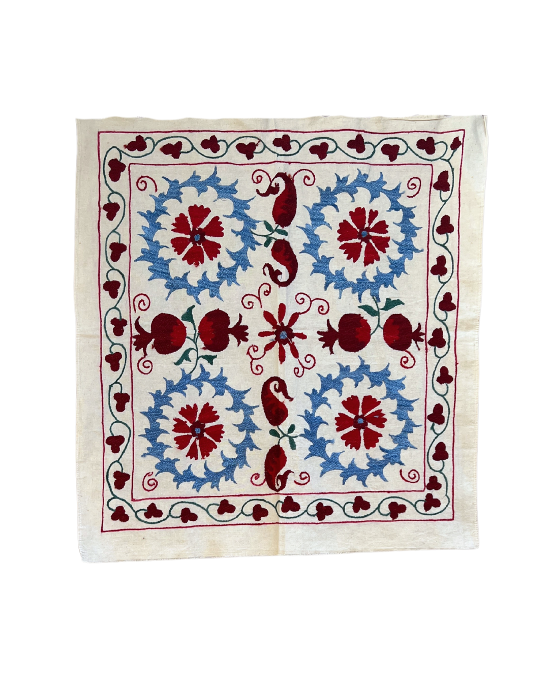 Extra Small Suzani 09 - Handmade Cotton Pillow Cover - Bohemian Home Decor for Living Room, Bedroom & Nursery
