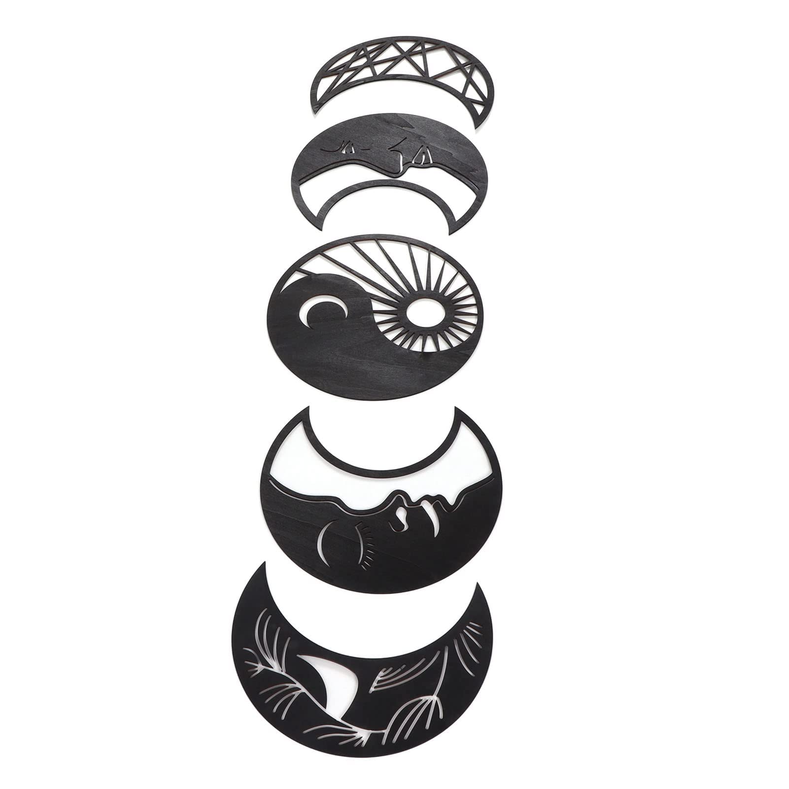 Moon Phase Wall Decor - 5pcs Wooden Nordic Wall Art for Bedroom & Living Room