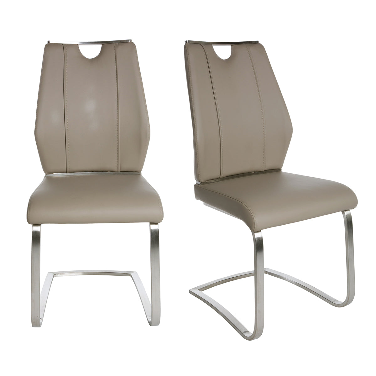 Lexington Side Leather Chair in Brushed Stainless Steel - Set of 2 Modern Dining Chairs for Home & Office | Perfect for Dining Rooms, Conference Tables & Lounge Areas