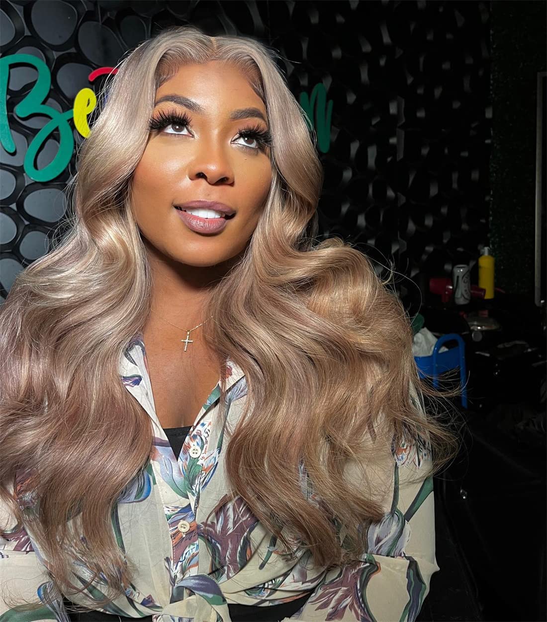 Ash Blonde Silver Gray Highlight 180% Density Human Hair Lace Front Wig - 13x4 Body Wave with Mini Knots HD Invisible Lace | Glueless Milk Tea Brown & Silver Blonde 22 Inch Wigs for Women | Perfect for Cosplay, Daily Wear & Special Occasions
