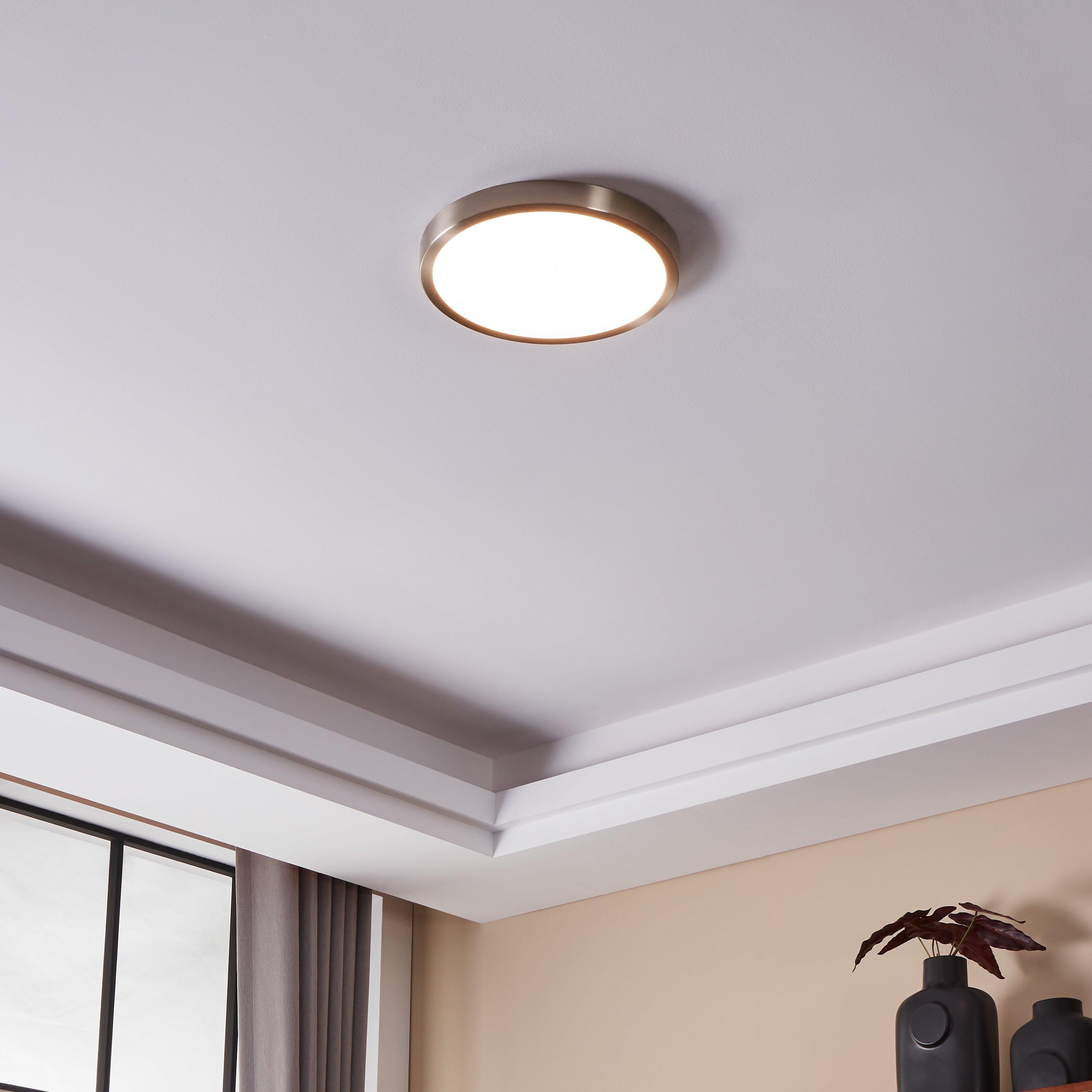 Eglo Connect Fueva Z Smart LED Nickel Flush Ceiling Light - Dimmable WiFi-Enabled Modern Fixture for Bedroom, Living Room & Kitchen Lighting