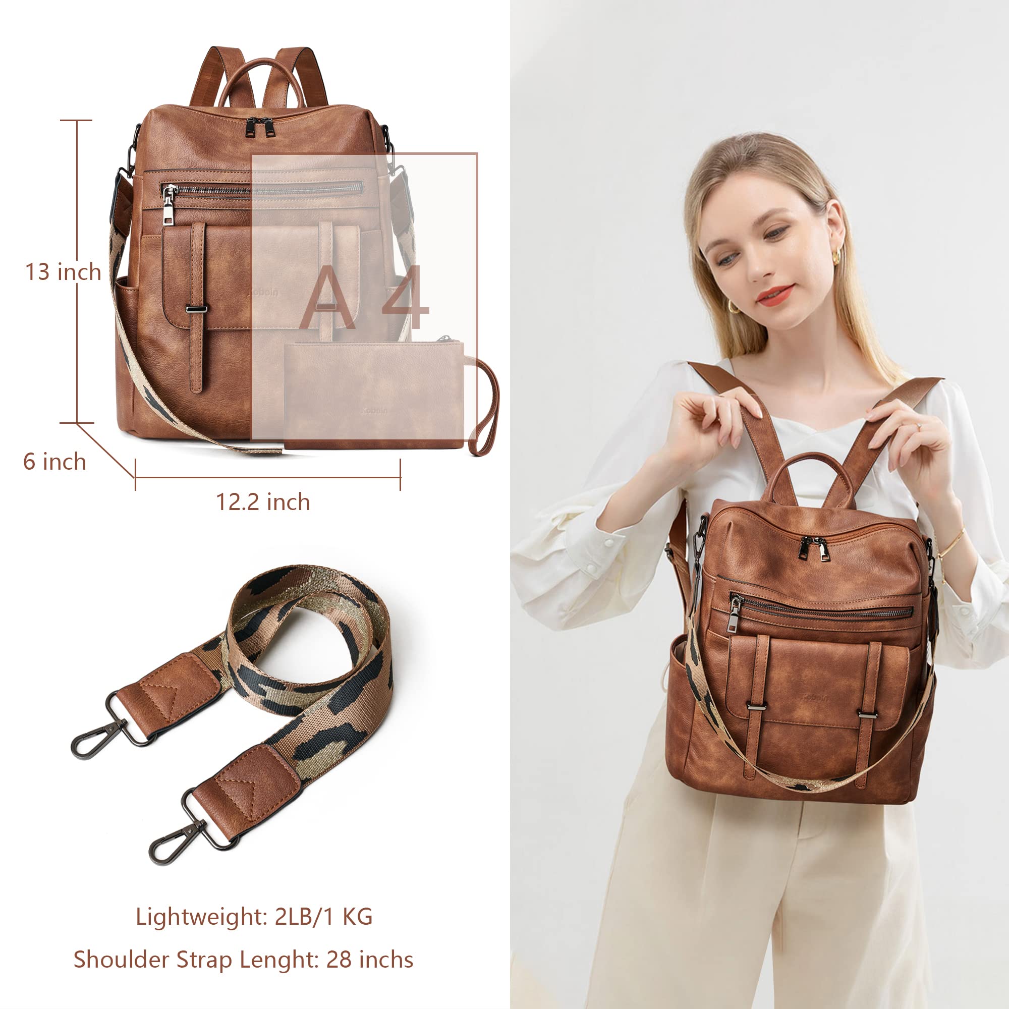 Women's Convertible Backpack Purse - Fashion Travel Daypack with Wristlet (Two-tone Brown) for Work & Travel