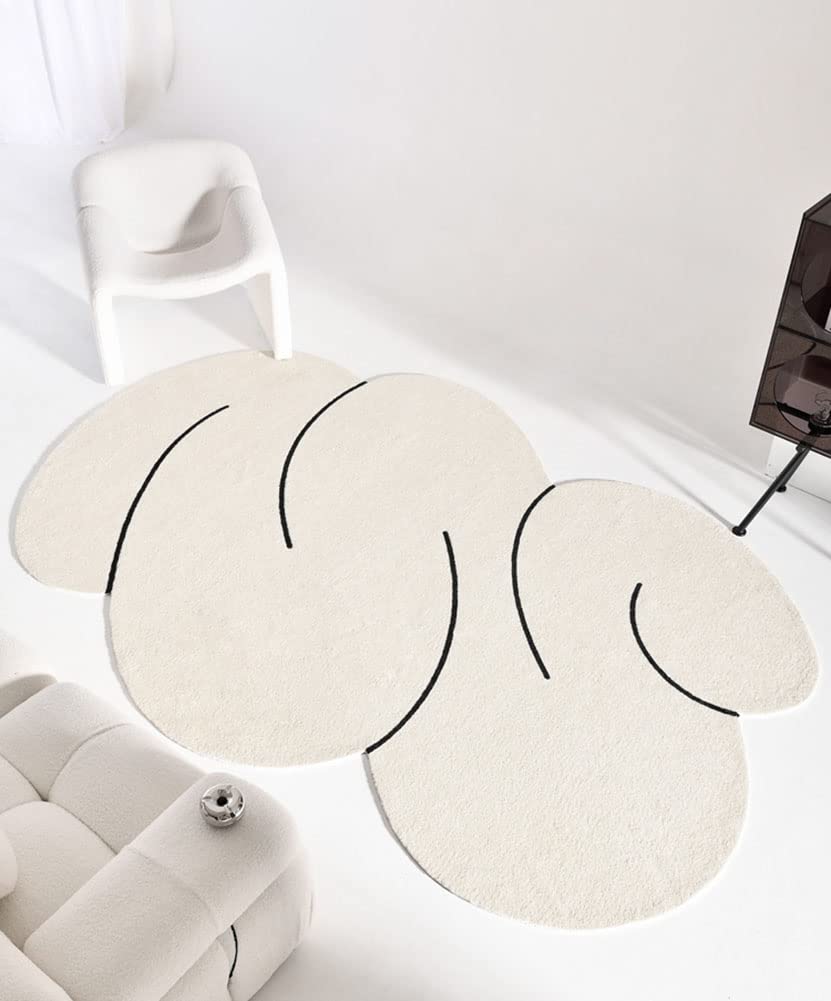 Contemporary Off-White Irregular Cloud Shaped Area Rug - Soft Thick Boho Chic Carpet for Living Room, Nursery, Bedroom & Dining Room | Durable 4x6 Floor Decor for Home Office & Kitchen Runner | Perfect for Cozy Spaces & Modern Interiors