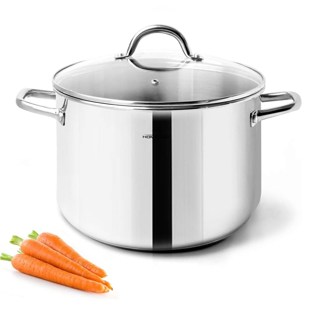 HOMICHEF 4 Quart Small Stock Pot - Nickel-Free Stainless Steel Saucepan with Glass Lid - Induction Compatible Soup Pot for Cooking, Boiling, Stewing - Perfect for Kitchens, Camping & Meal Prep