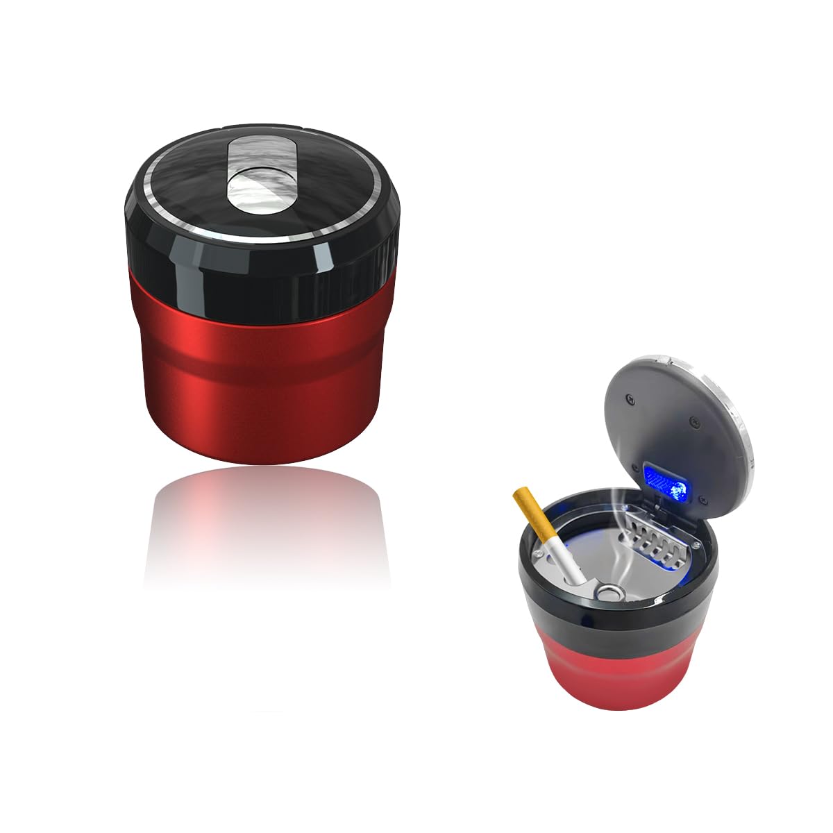 Portable Smokeless Car Ashtray with Lid & LED Blue Light - Universal Cup Holder Ash Tray for Most Vehicles - Compact Auto Accessories (Red, Small) | Perfect for Road Trips, Commuting & Smoking in Car Without Odor