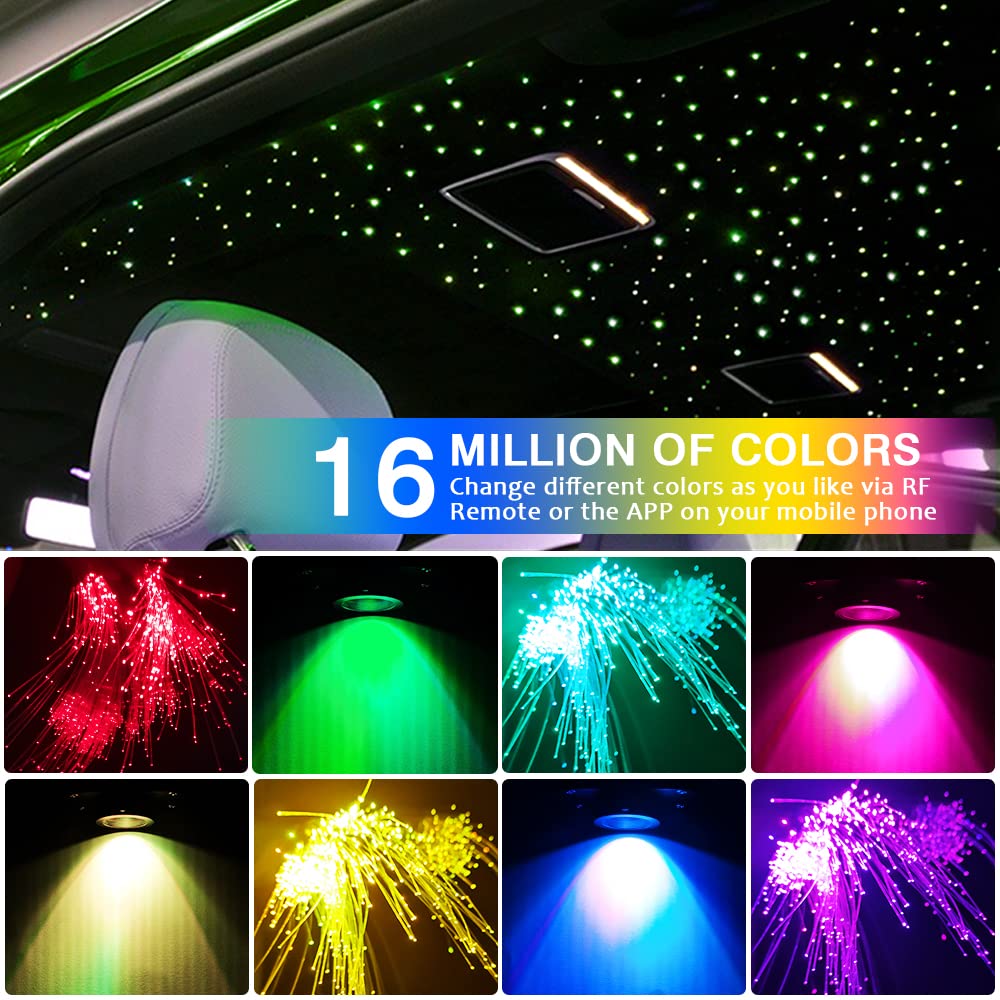 16W Fiber Optic Star Ceiling Light Kit with APP & 28-Key Remote Control - RGBW Music Sync & Sound Sensor for Cars, Bedrooms & Home Decor | 420pcs 0.03in 9.8ft Optical Fiber Cable | Perfect for Romantic Nights, Gaming Rooms & Vehicle Interior Lighting