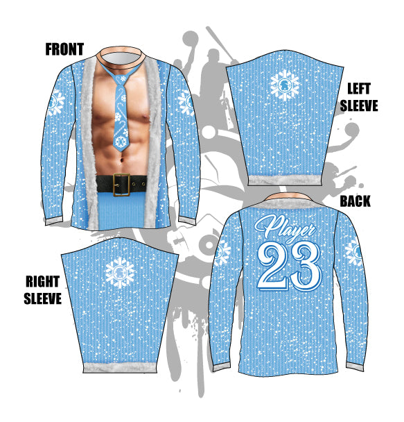 Stud Claus Long Sleeve Jersey - Men's Christmas Graphic T-Shirt for Holiday Parties & Ugly Sweater Contests