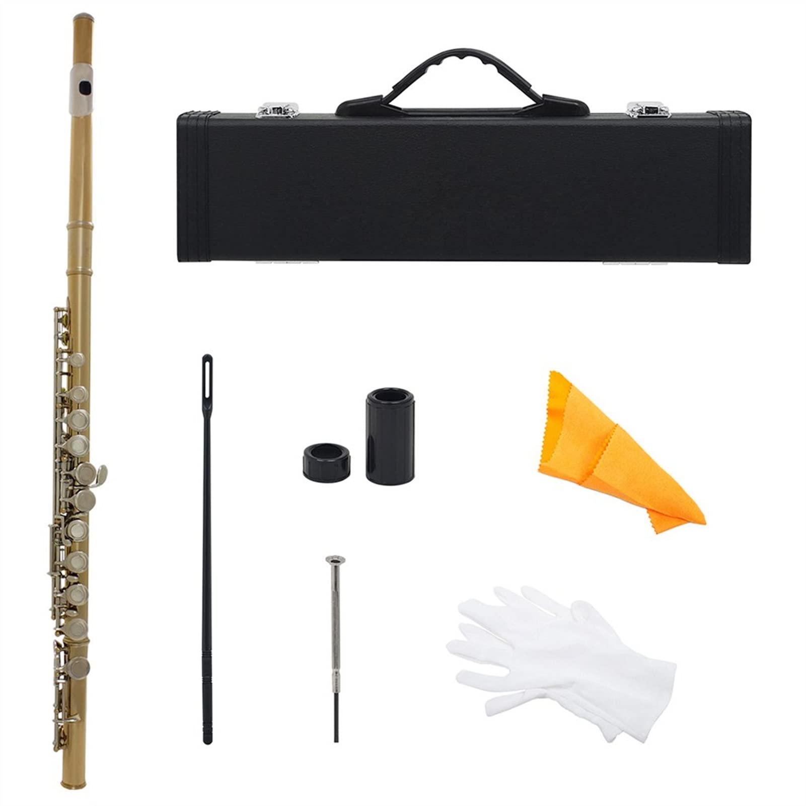 Zengxue 16-Hole Closed C Key Golden Silver Flute for Kids - Professional Wind Musical Instrument with Gloves and Case - Perfect for Beginners, School Bands & Music Lessons