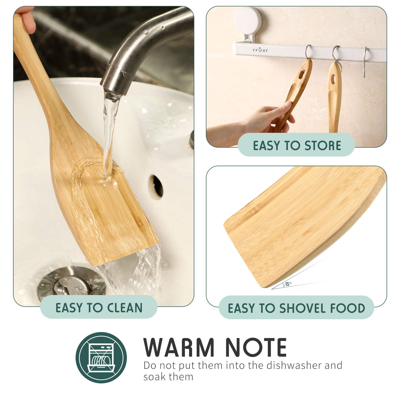 Patelai 3-Piece Bamboo Cooking Utensil Set - Heat-Resistant Spatula, Turner & Spoon for Nonstick Cookware | Eco-Friendly Kitchen Tools for Stir-Frying, Flipping & Serving | Perfect for Woks, Pans & Everyday Cooking