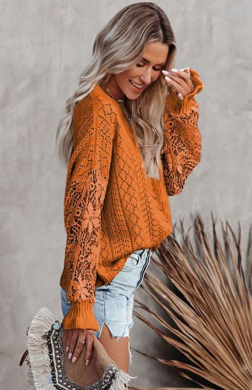 Elegant Cutout Petal Sleeve Sweater for Women - Trendy Knit Pullover for Fall & Winter - Perfect for Office, Date Night & Casual Outings