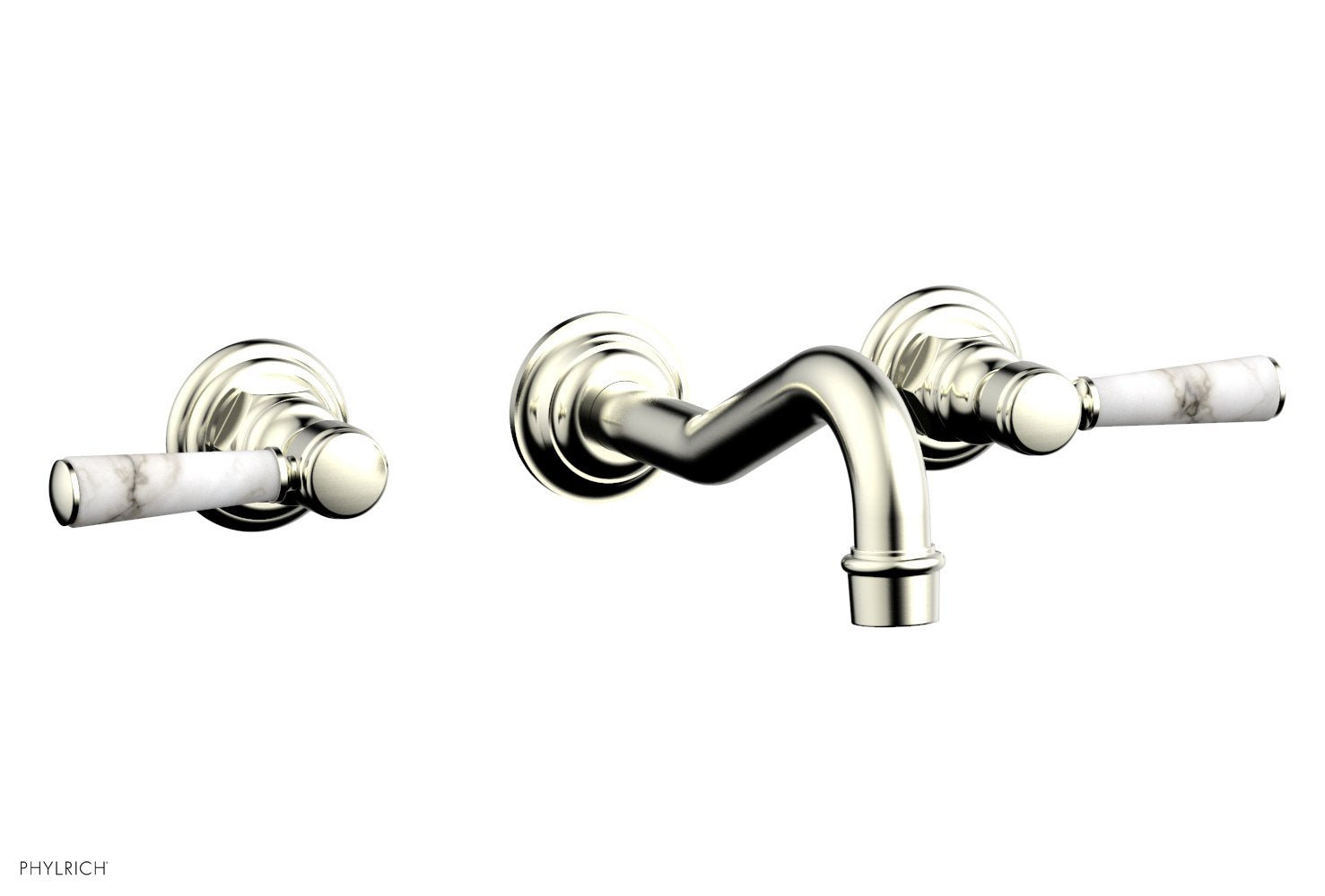 HENRI Wall Lavatory Set - White Marble Lever Handles 161 13 - Modern Bathroom Faucet for Powder Room, Guest Bath & Master Suite
