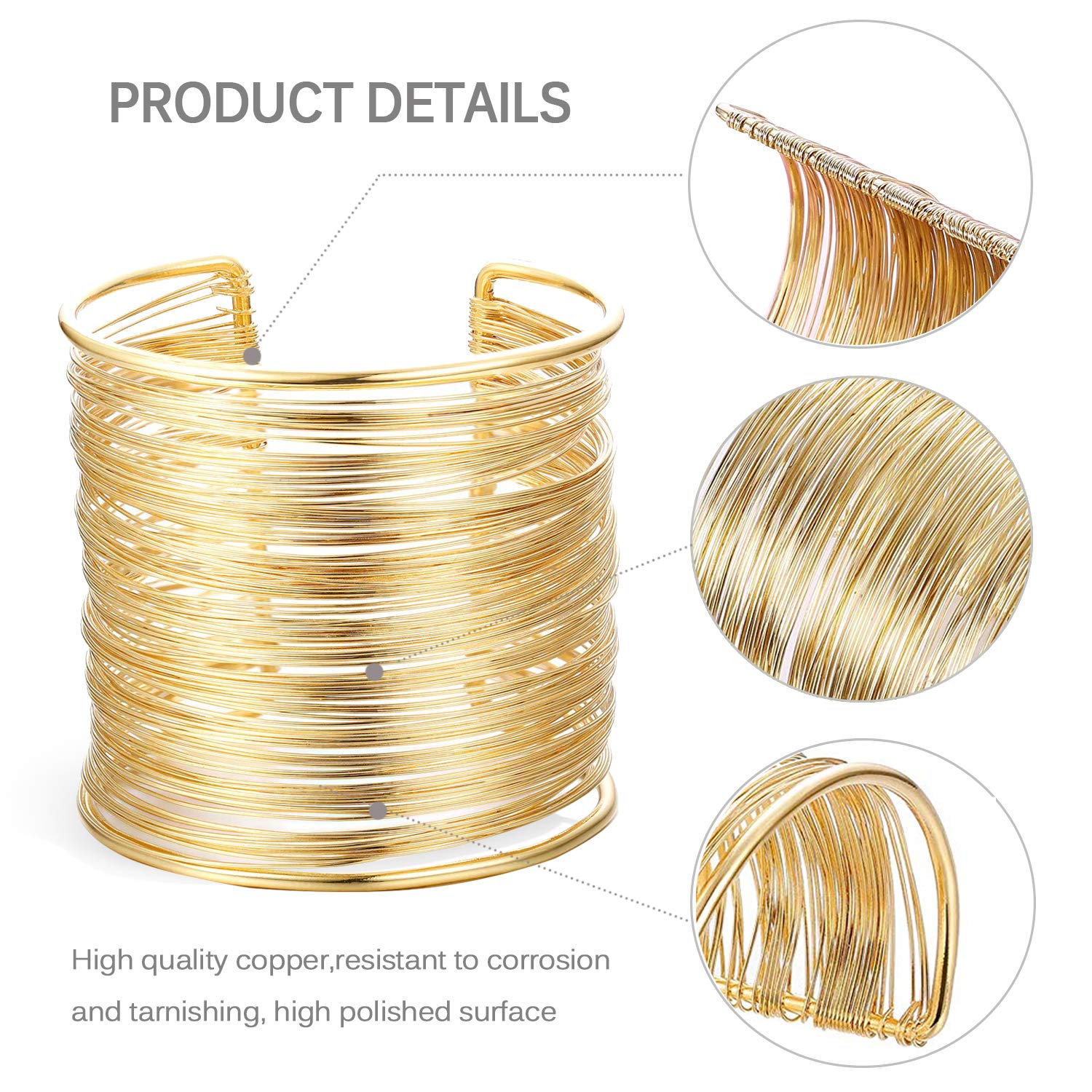 RIOSO 4 Pcs Gold Wire Cuff Bangle Bracelets for Women - Open Wide Wrap Wrist Cuff Bracelet Set - Perfect for Parties, Weddings & Everyday Fashion Accessories