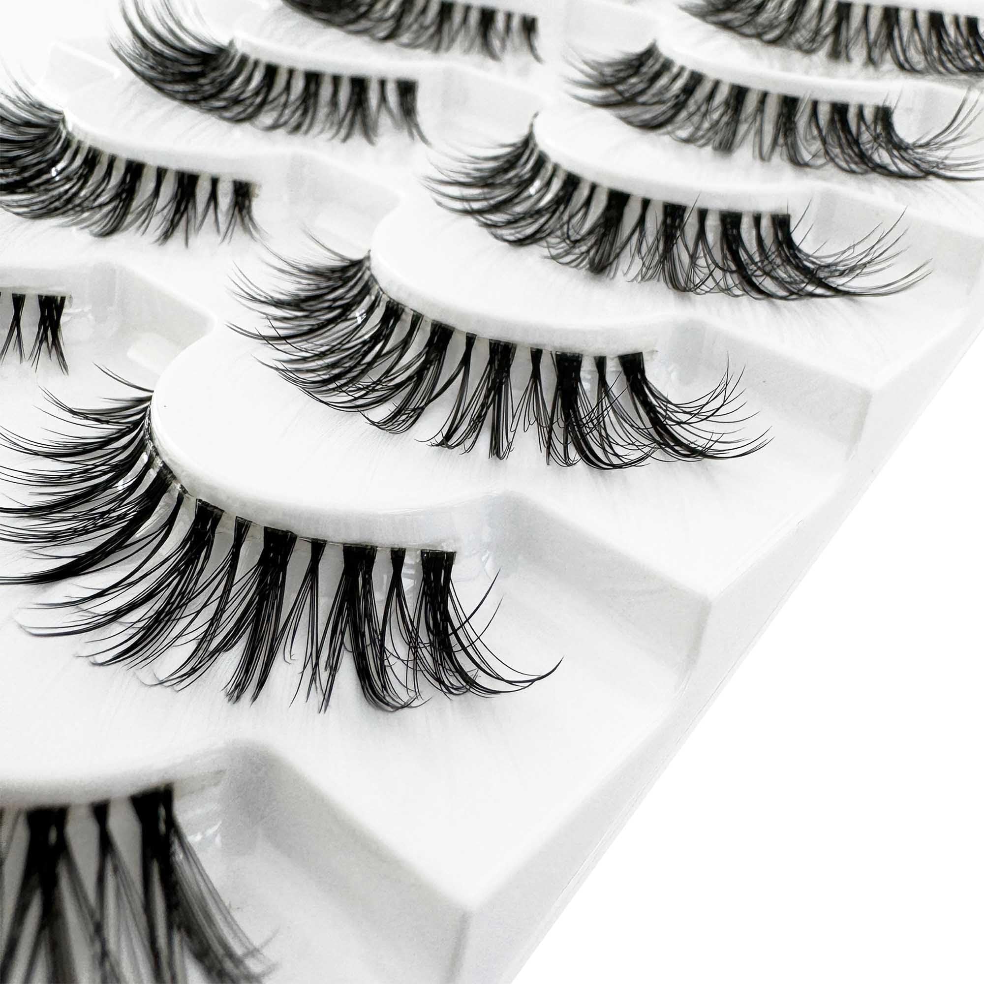 Natural Look Wispy False Eyelashes 14mm - 3D Faux Mink Lashes (7 Pairs) | Cat Eye Lash Strips for Everyday Wear & Special Occasions | NINGLASH