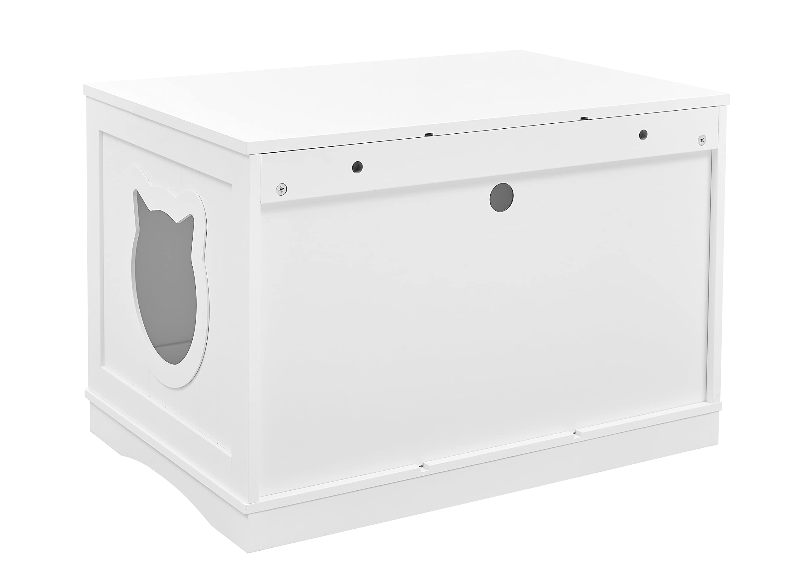 Stylish Cat Washroom Storage Bench - Litter Box Enclosure Furniture with Table | Spacious Hidden Storage | Easy to Assemble | Fits Most Litter Boxes | Modern White Design | Perfect for Small Spaces & Home Decor