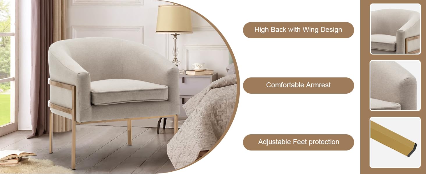 Annjoe Modern Accent Chair - Upholstered Armchair with Sturdy Metal Frame Legs for Living Room, Bedroom, Kitchen | Perfect for Relaxing, Reading & Home Decor