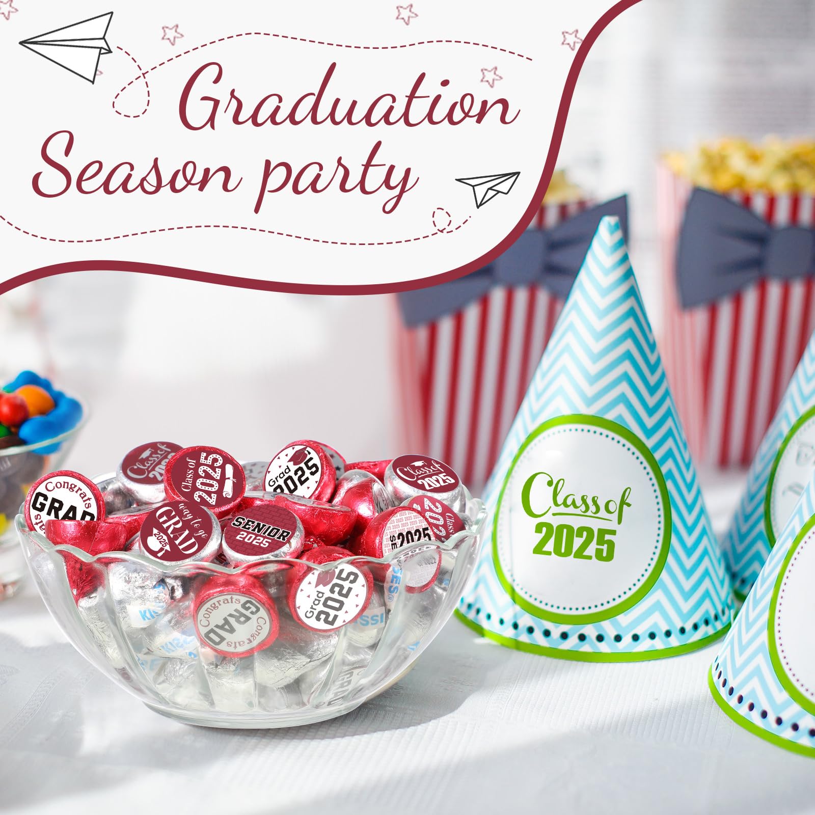 504-Piece 2025 Graduation Stickers Set - Congrats Grad Senior Class of 2025 Party Favors, Candy & Chocolate Labels for High School, College, Doctorate Celebrations (Maroon) | Perfect for Graduation Party Decorations, Gift Wrapping & Scrapbooking