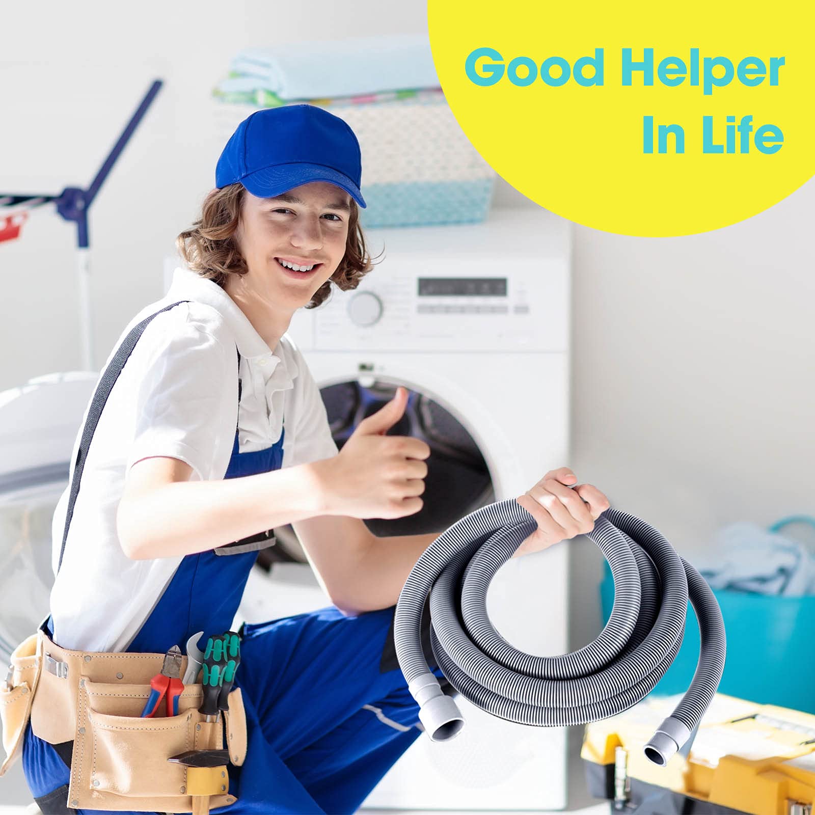 6.6FT Washing Machine Drain Hose Extension Kit with Adapter & Clamps for Dishwasher/Washer