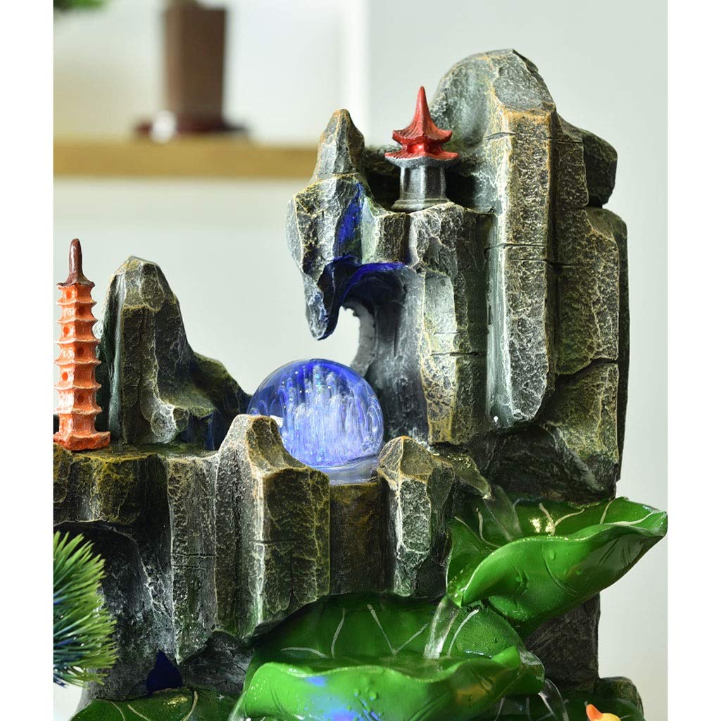 Resin Desktop Fountain with Rockery Waterfall, Fish Tank, Wind Water Wheel & Spinning Ball - Feng Shui Office Decor, Home Tabletop Water Feature for Relaxation & Stress Relief (Size S)