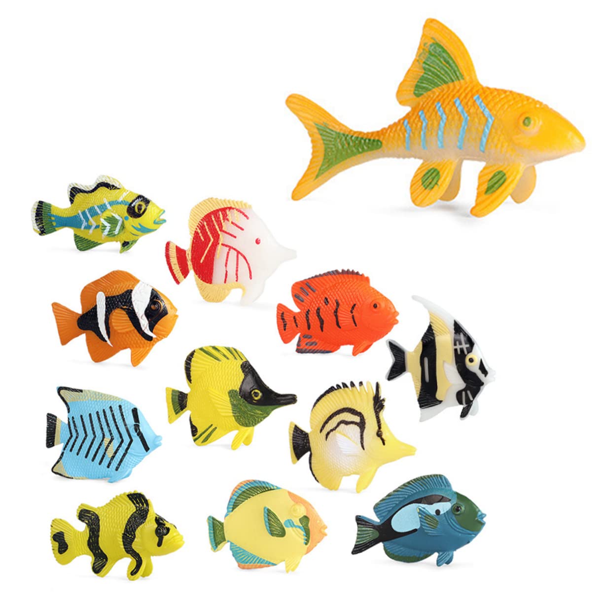 12pcs Realistic Fish Model Decorations - PVC Sea Animal Toys for Fish Tank, Kids Room & Desktop Decor | Cute Stuffed Animal Toys for Children's Playroom & Ocean-Themed Party Supplies