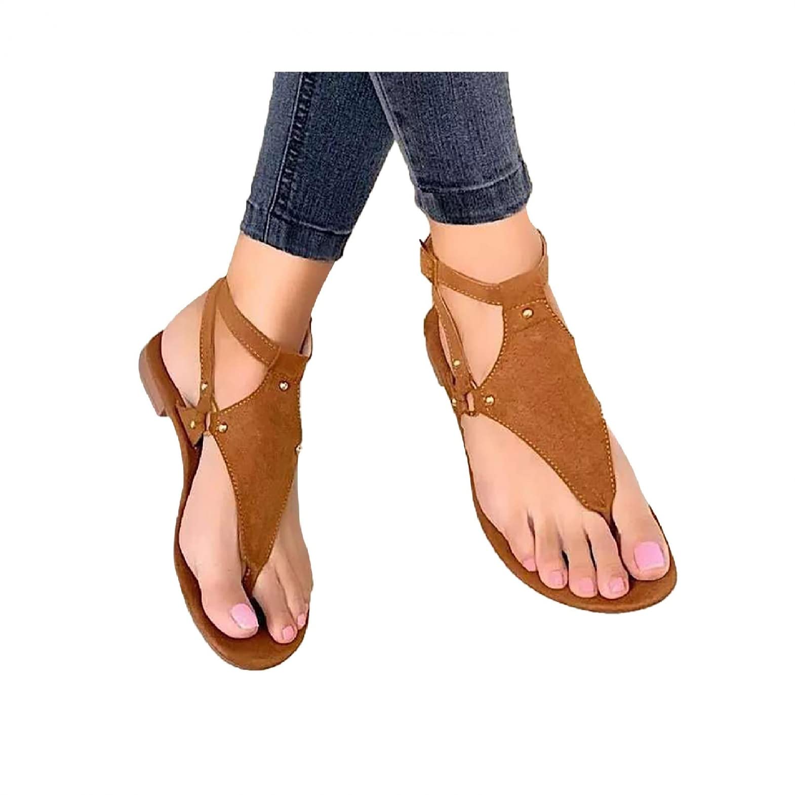 Aayomet Women's Dressy Summer Sandals - Comfortable Heeled Flat Thong Gladiator Flip Flops for Casual Outings, Beach & Vacation Wear