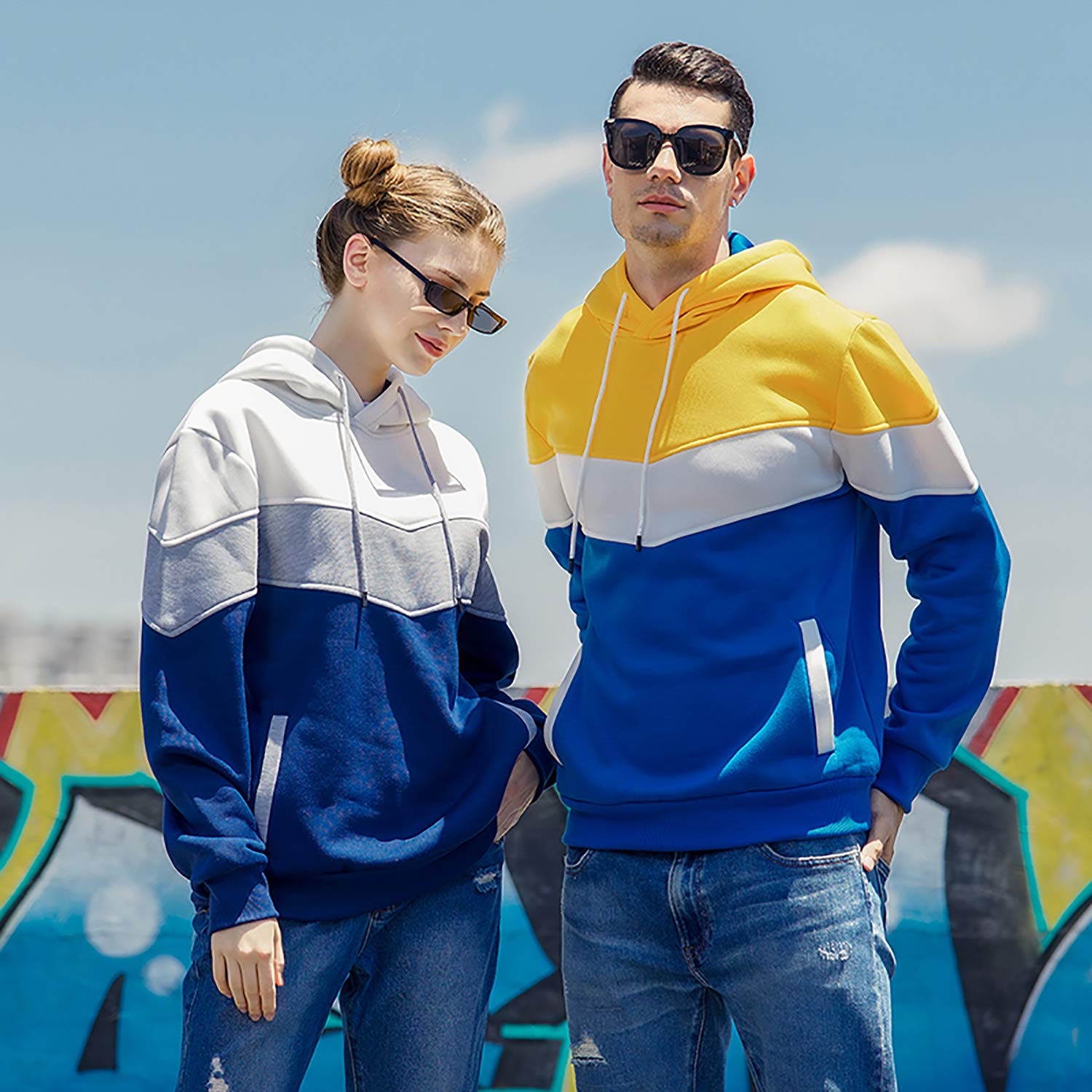 MOONCOLOUR Men's Color Block Hoodie - Fleece Pullover Sweatshirt with Pockets | Trendy Long Sleeve Hooded Sweater for Casual Wear, Street Style & Outdoor Activities
