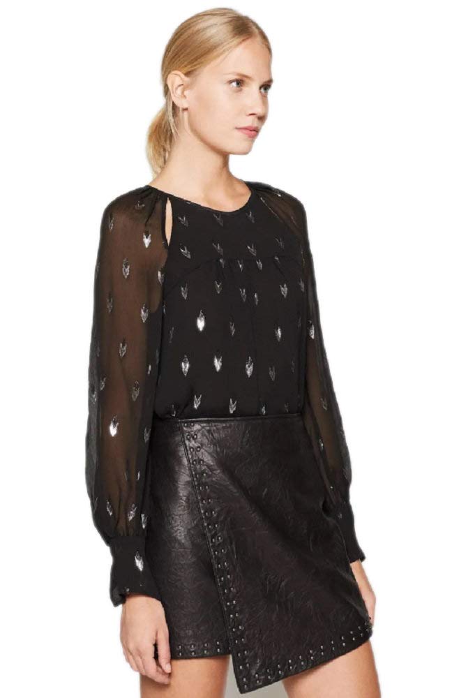 Joie Women's Mosi Metallic Silk Blend Blouse - Elegant Caviar Color, Size Small - Perfect for Office Wear, Cocktail Parties & Special Occasions