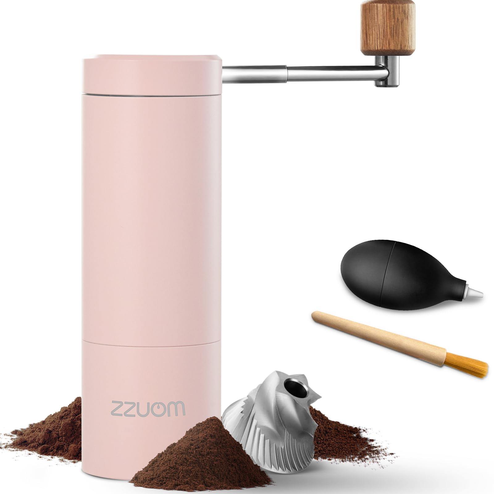 Premium Manual Coffee Grinder - Adjustable Burr Mill for Espresso, French Press & Pour Over - 12 Grind Settings, Portable Hand Crank Coffee Bean Grinder for Travel, Camping & Home Use (Pink)