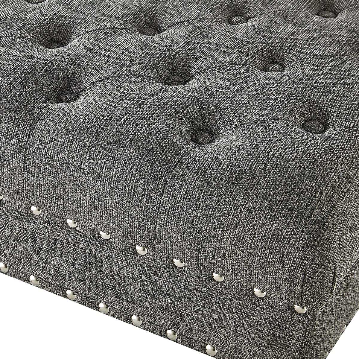 24K Gold Large Square Upholstered Tufted Button Linen Ottoman Coffee Table with Casters - Convertible Footrest Bench & Rolling Storage Ottoman - Perfect for Living Room, Bedroom, and Home Office Decor