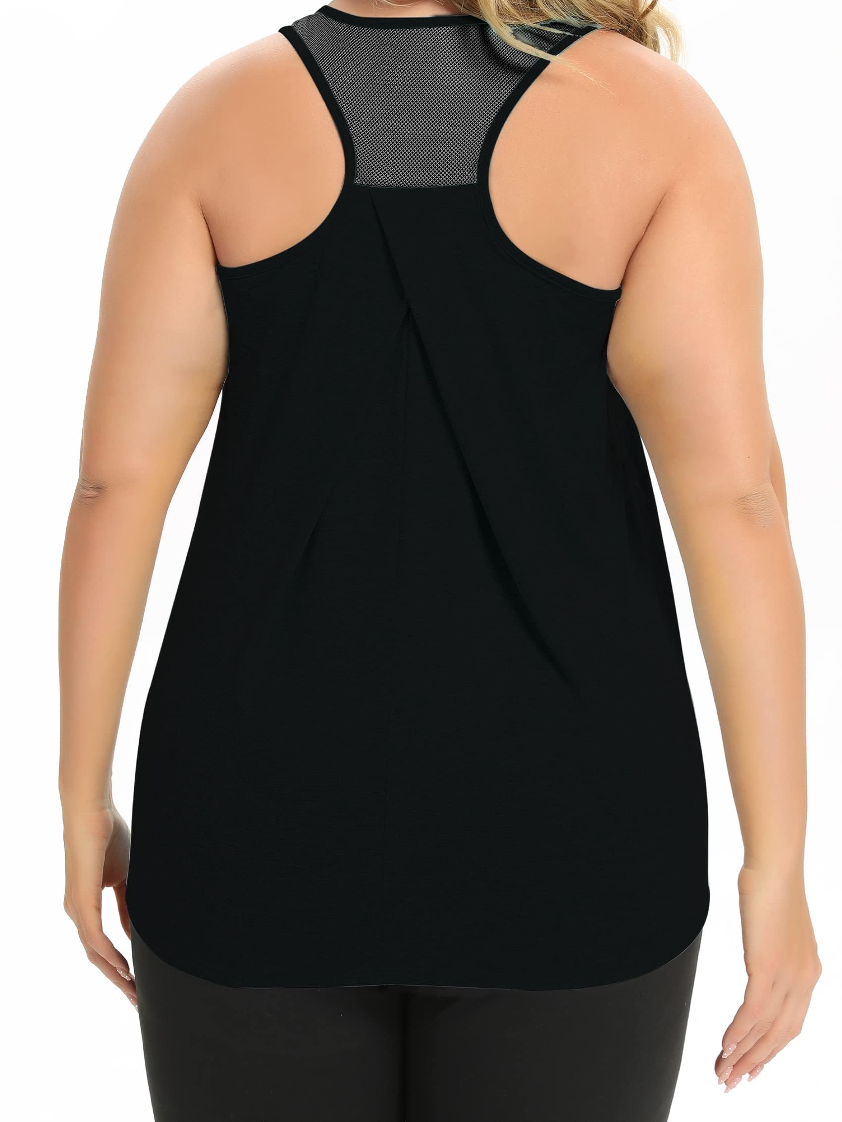 FOREYOND Women's Plus Size Workout Tank Top - Loose Fit Yoga Racerback Athletic Shirt - Sleeveless Summer Activewear for Gym, Running & Yoga