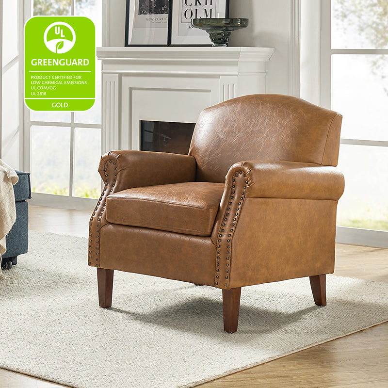 Gianfranco Vegan Leather Armchair with Sturdy Wooden Legs - Modern Vegan Leather Lounge Chair for Living Room, Office & Reading Nook - Eco-Friendly Faux Leather Accent Chair