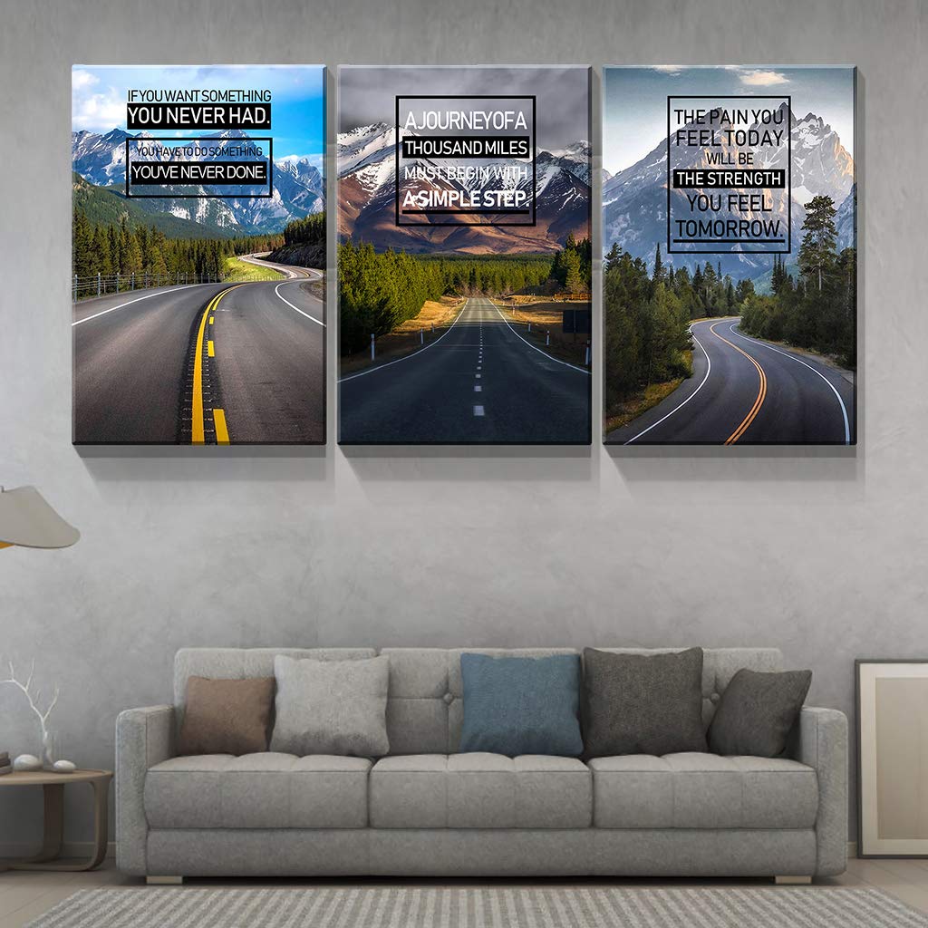 Denozer 3-Piece Canvas Wall Art - Stretched & Framed Landscape Painting with Inspirational Quotes, Modern Home Decor for Living Room (24