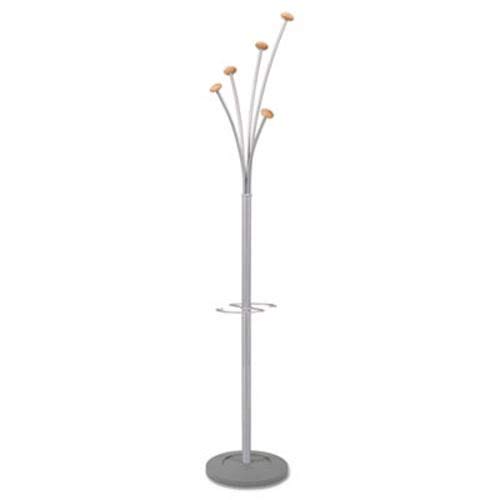 Alba Coat Tree with Umbrella Stand - 5 Hooks, Sturdy Metal Construction, Gray/Mahogany Finish - Perfect for Entryway, Mudroom, or Office Organization (1 Unit)