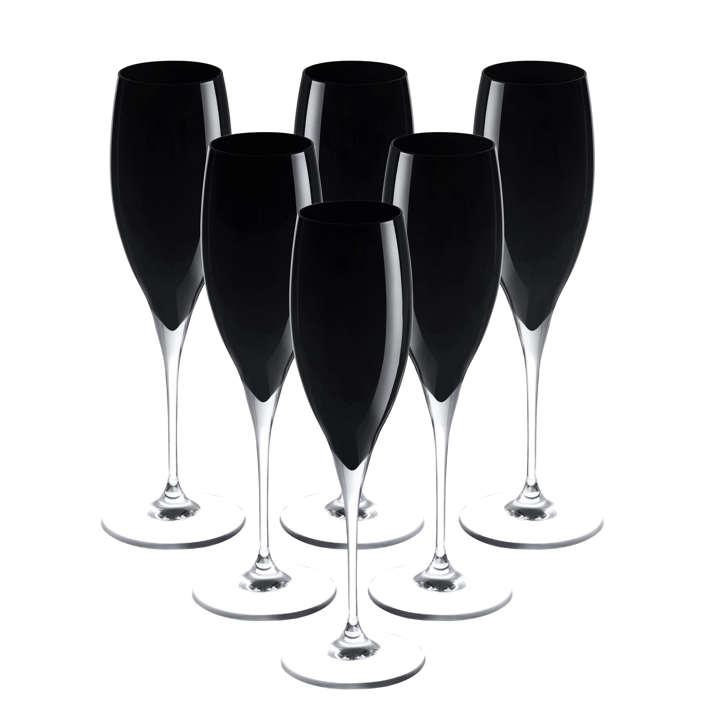 Barski 11 oz Black Crystal Champagne Flute Glasses - Set of 6 Elegant Wedding Toasting Flutes - Made in Europe - Perfect for Weddings, Anniversaries & Celebrations