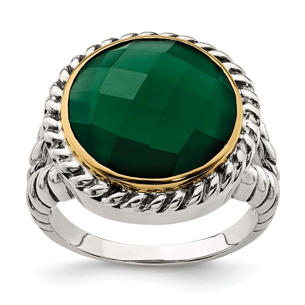 14K Gold Plated Sterling Silver Round Green Onyx Ring - Size 6, 7, 8 | Elegant Jewelry for Women, Perfect for Weddings, Parties & Daily Wear