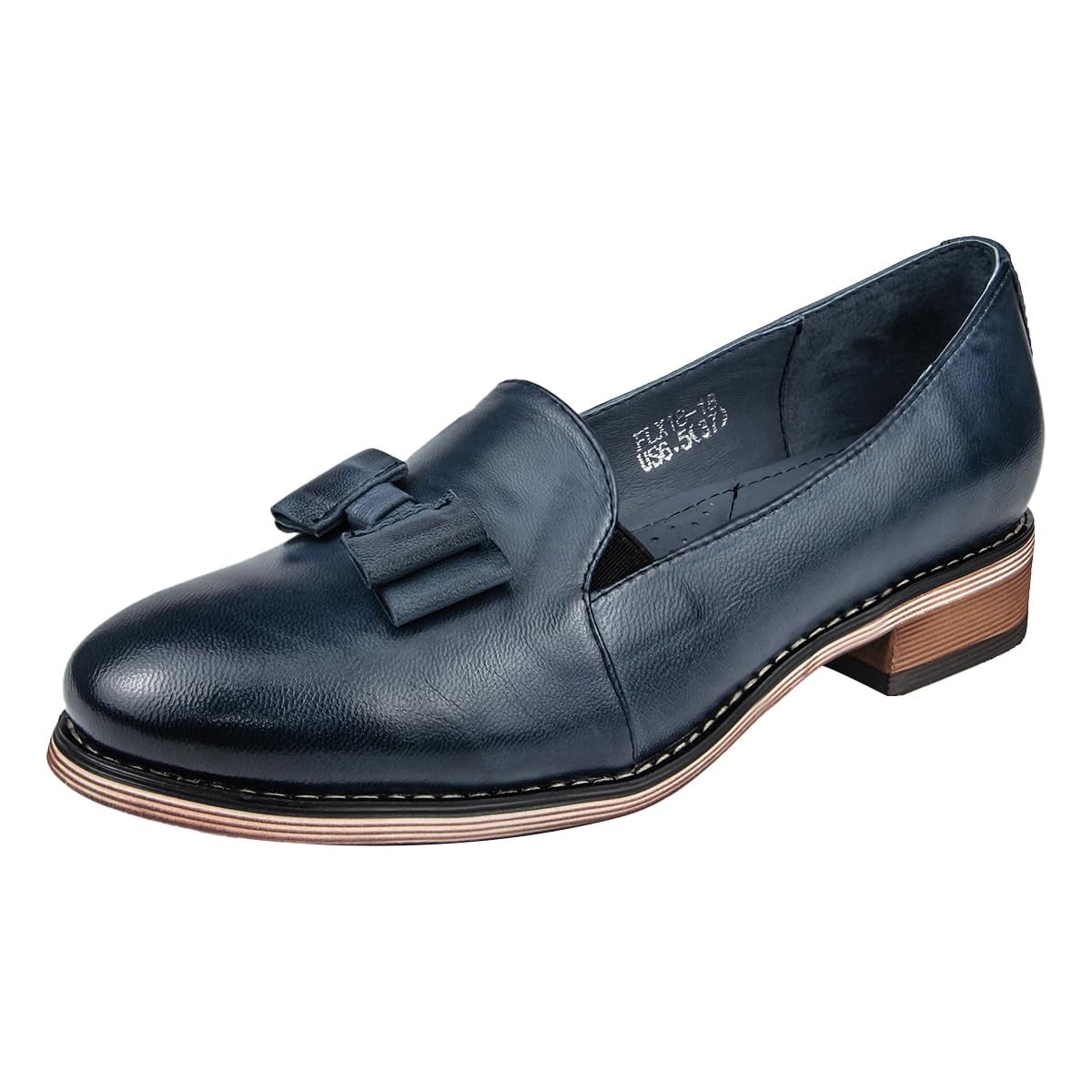 Women's Leather Bow Penny Loafers - Business Casual Slip-On Flats for Office & Work | Comfortable Ladies Shoes for Professional & Everyday Wear