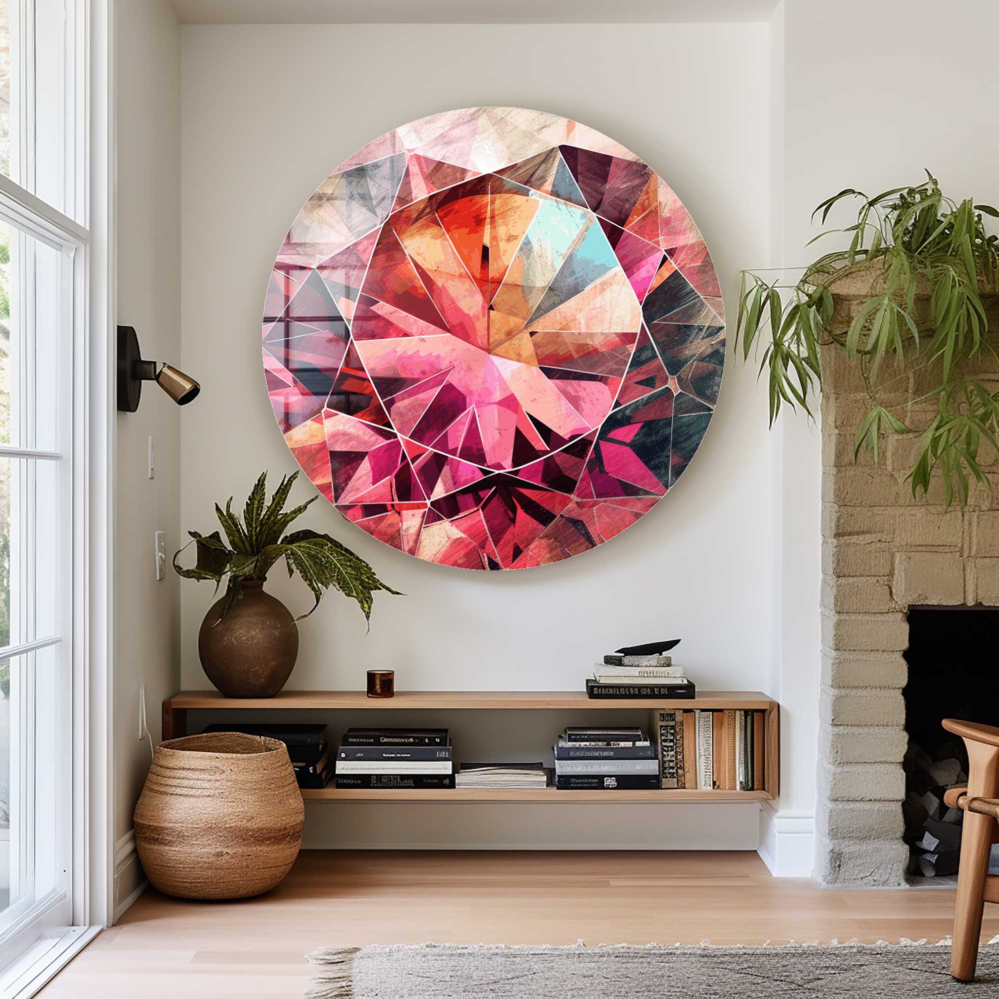 32 Shades of Pink Rounded Glass Wall Art - Modern Abstract Home Decor for Living Room, Bedroom & Office - Shatterproof Tempered Glass with Premium Metal Frame