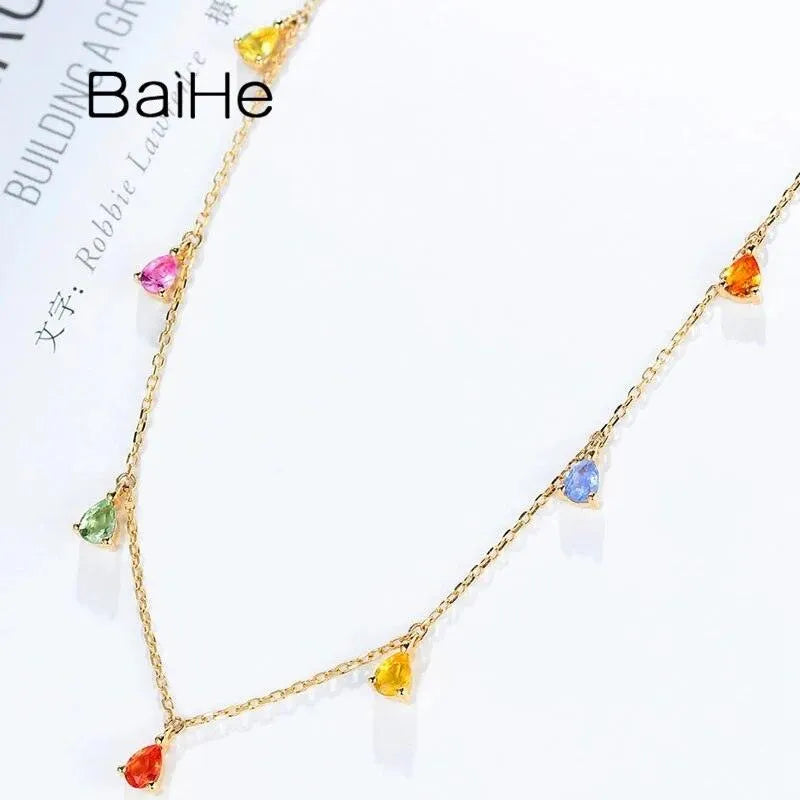 18K Yellow Gold 1.2ct Sapphire Water Droplet Necklace for Women | Elegant Clavicle Chain | Trendy Fine Jewelry | Perfect for Daily Wear, Date Nights & Special Occasions