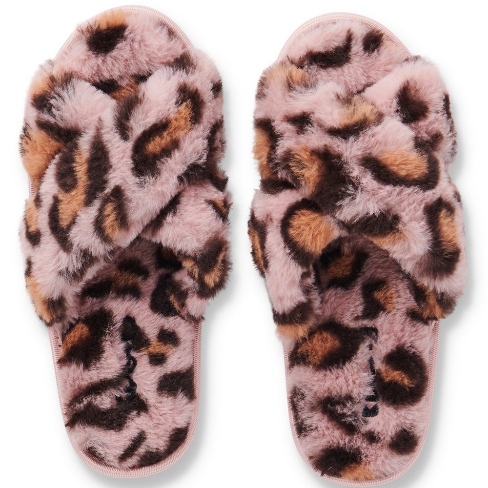 Kids Pink Cheetah Print Fuzzy Slippers - Soft & Cozy House Shoes for Girls - Perfect for Indoor Play, Lounge & Sleepovers