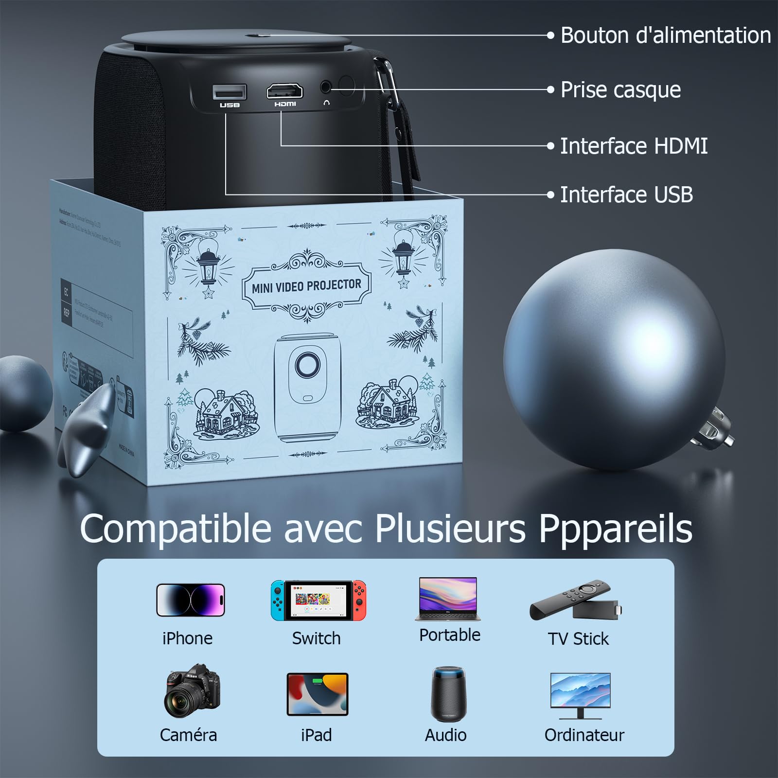 Lisowod 1080P Full HD Video Projector - 20000 Lumens, 50° Auto Keystone, WiFi & Bluetooth, Portable Projector for Home Theater, Gaming (PS5), Streaming (Fire Stick), HDMI/USB Connectivity - Perfect for Movie Nights & Presentations