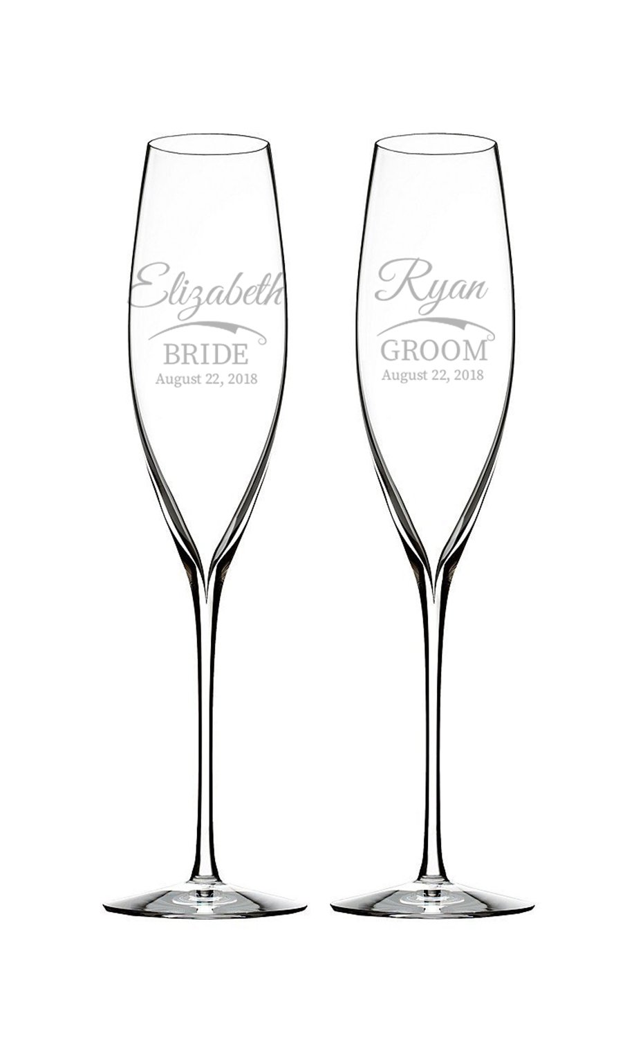 Waterford Elegance Classic Personalized Wedding Champagne Flutes - Set of 2 Custom Engraved Crystal Toasting Glasses for Bride & Groom, Anniversary Gifts - Perfect for Wedding Toasts, Vow Renewals & Romantic Celebrations