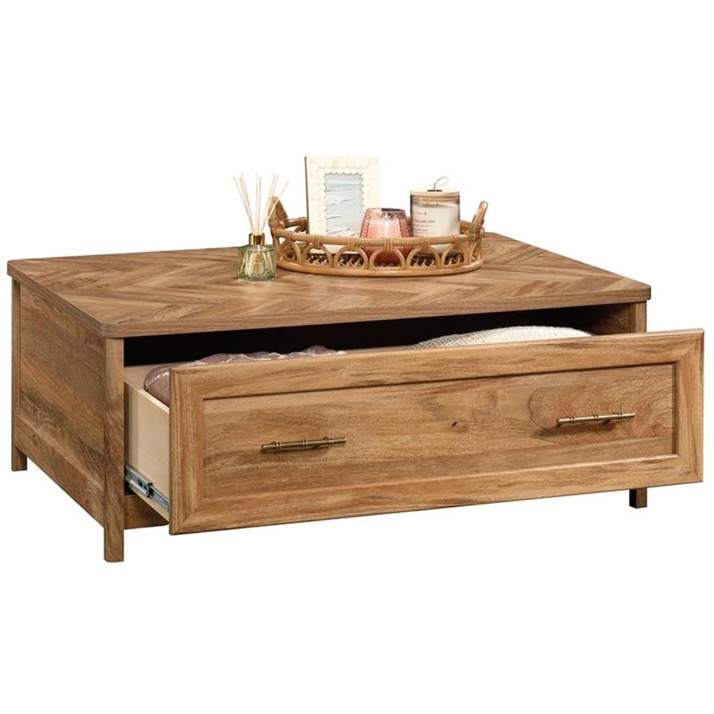 Modern Wood Coffee Table with Storage Shelf - Contemporary Sindoori Mango Finish - Perfect for Living Room, Office or Small Space Furniture