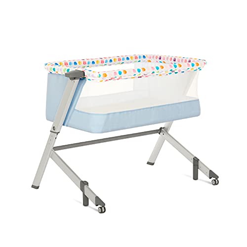 Dream On Me Flora Baby Bassinet in Confetti Blue - Lightweight Portable Travel Crib with Carry Bag, 5 Adjustable Heights, Mattress Pad Included - Perfect for Nursery, Travel & Bedside Sleeping