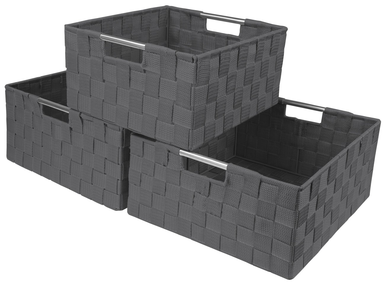 Sorbus Woven Storage Baskets with Handles - Set of 3 Stackable Organizer Bins for Home, Office & Nursery - Gray Fabric Cube Containers for Shelves, Closets & Toy Storage