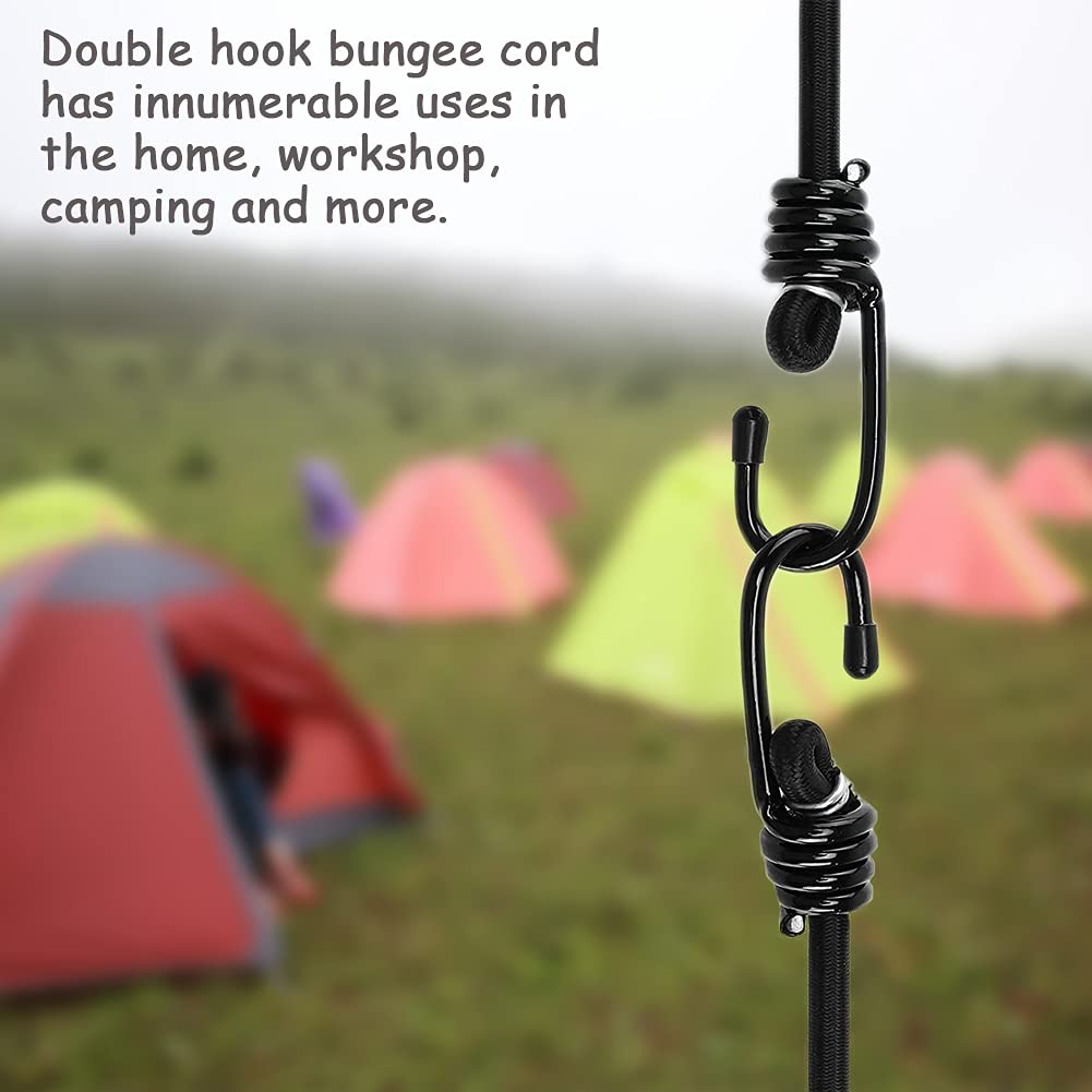 iCOMO 8 Pack Heavy Duty Bungee Cords with Metal Hooks - 32 Inch Elastic Tie Down Straps for Outdoor, Camping, Truck, RV, and Storage Use - Black (Durable & Secure Fastening Solution)