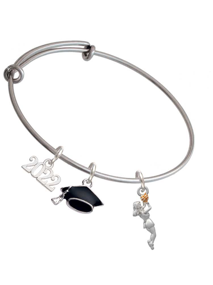 2022 Silvertone Basketball Player Girl Graduation Charm Bracelet - Elegant Bangle for Sports Fans, Graduation Gifts & Jewelry Collection | Perfect for Graduation Parties, Basketball Games & Everyday Wear