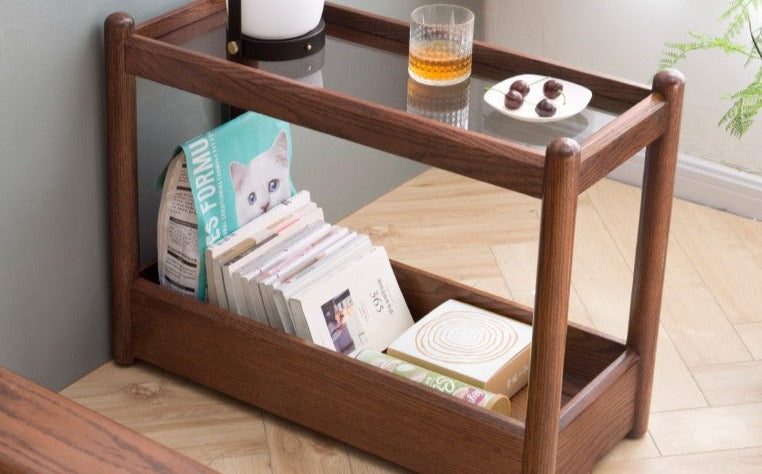 Solid Oak Wood Mobile Storage Side Table - Rolling End Table with Wheels for Living Room, Bedroom & Office - Perfect for Books, Plants & Decor