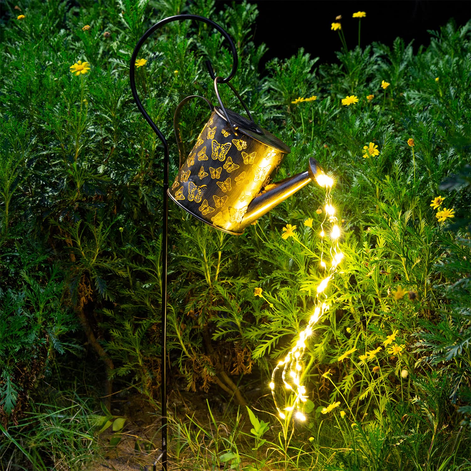 Solar Powered Outdoor LED Garden Lights - Waterproof Butterfly & Kettle Hanging Lanterns with String Lights for Yard, Pathway, Patio Decor - Perfect for Backyard, Walkway, Wedding & Landscape Lighting