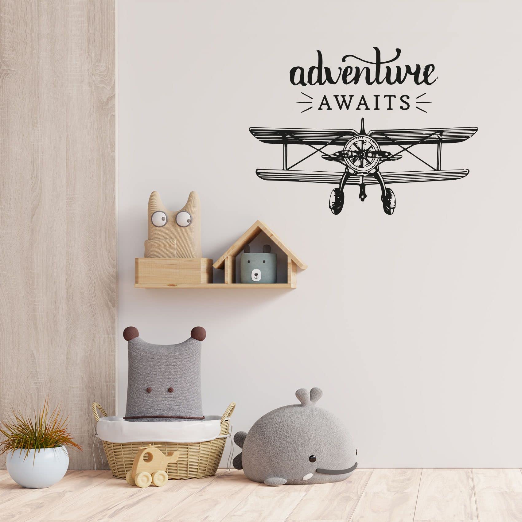 Adventure Awaits Airplane Wall Decal - 8x10 Inch Vinyl Sticker for Kids Room, Nursery & Bedroom Decor - Fun Airplane & Helicopter Wall Art for Boys & Girls - Perfect for Home, Playroom & School Classroom Decorations