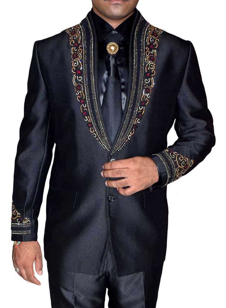 INMONARCH Men's Black 5-Piece Jodhpuri Suit Set with Embroidery Work JO352 | Formal Ethnic Wear for Weddings, Parties & Special Occasions