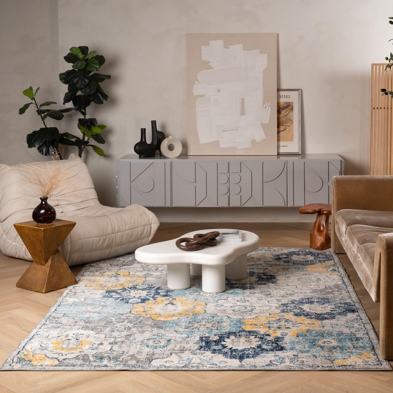 Savannah Contemporary Mid-Century Modern Blue Grey Area Rug 9'x12' - Soft Indoor Rug for Living Room, Bedroom, Dining & Kitchen - Perfect for Boho, Farmhouse & Modern Home Decor